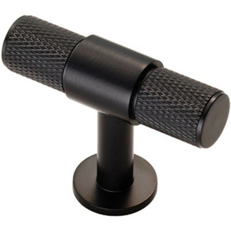 Image of Loops Knurled Cupboard T Shape Pull Handle 50 x 13mm Matt Black Cabinet Handle Black unisex
