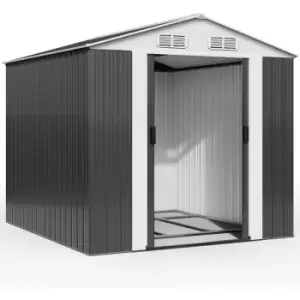 Image of Gardebruk - Deuba Garden Metal Tool Shed Size and Colour Choice Galvanised Green Anthracite Brown Roofed Outdoor Storage 10x8ft, Grey