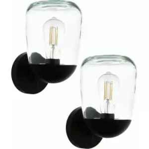 Image of Loops - 2 pack IP44 Outdoor Wall Light Black Aluminium & Plastic 1x 60W E27 Lamp