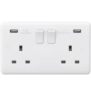 Image of KnightsBridge Curved Edge 13A 2G Switched Socket with Dual USB Charger (5V DC 3.1A shared)