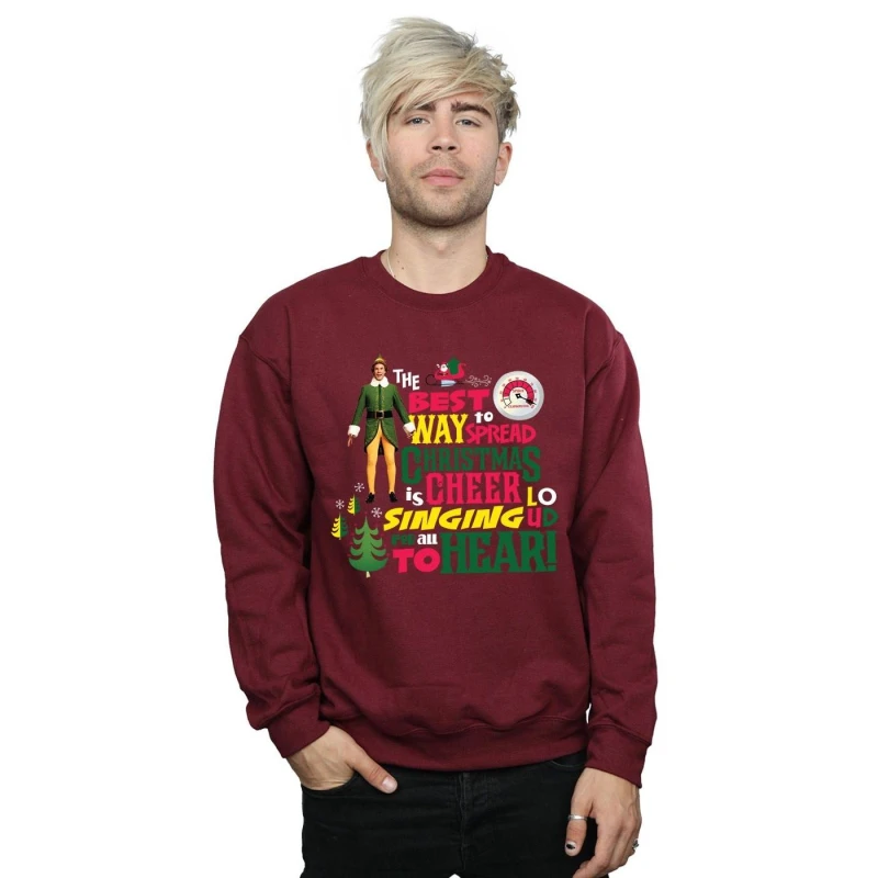 Image of Elf Elf Men Christmas Cheer Sweatshirt in Burgundy Size: Small Burgundy S Male 5057736087497