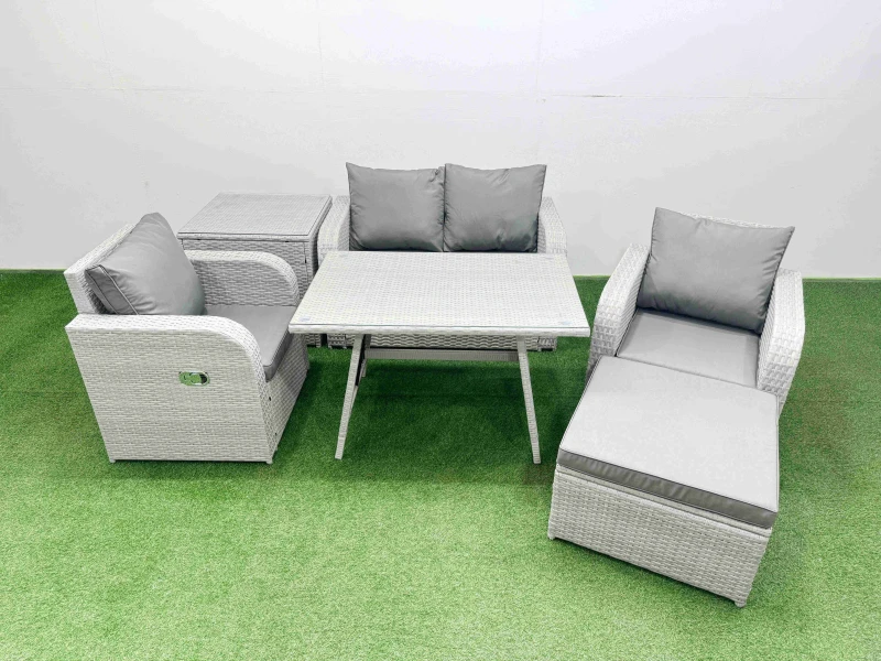 Image of Fimous Light Grey PE Wicker Rattan Garden Furniture Set Chair Love Sofa Light Grey Unisex