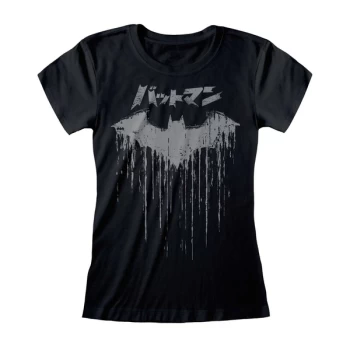 Image of Batman - Distressed Japanese Logo Womens Medium T-Shirt - Black