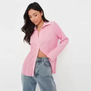 Image of Missguided Plisse Longline Oversized Shirt - Pink