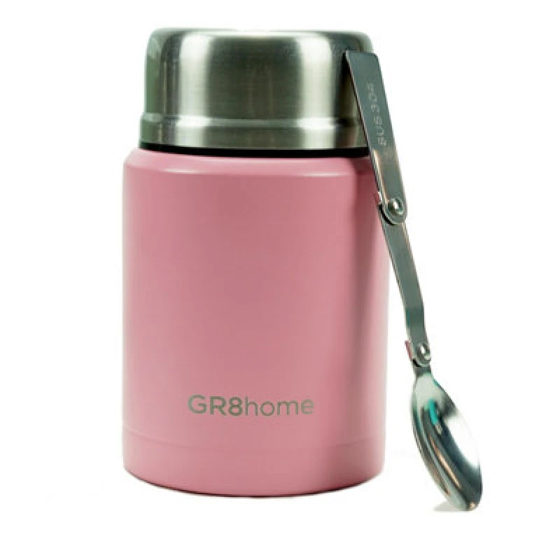 Image of Gr8 Home Stainless Steel Insulated Vacuum Food Flask With Spoon Pink Pink unisex
