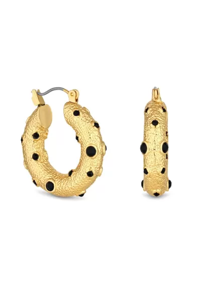 Image of Recycled Gold Black Encrusted Chubby Hoop Earrings