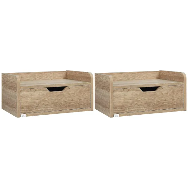 Image of Floating Bedside Table Set of 2 Nightstand with Drawer for Bedroom