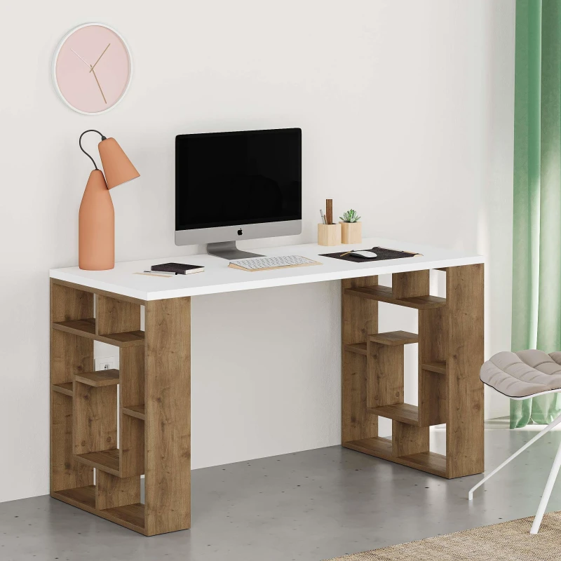 Image of Decortie Labirent' Modern Desk with Bookshelf Legs 137cm in Dark Brown Size: 1 Pack Dark Brown Unisex 1 Pack