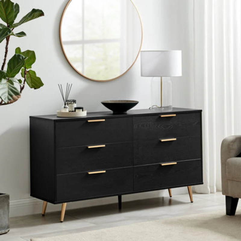 Image of FurnitureboxUK FurnitureboxUK Ivala Black & Copper Effect Chest of 6 Drawers Black One Size Unisex 5060661187620
