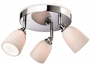 Image of 3 Light Bathroom Flush Chrome, Porcelain Shades IP44, G9