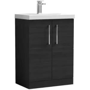 Image of Nuie Arno Charcoal Black 600mm 2 Door Vanity Unit with 50mm Profile Basin - ARN603D - Charcoal Black