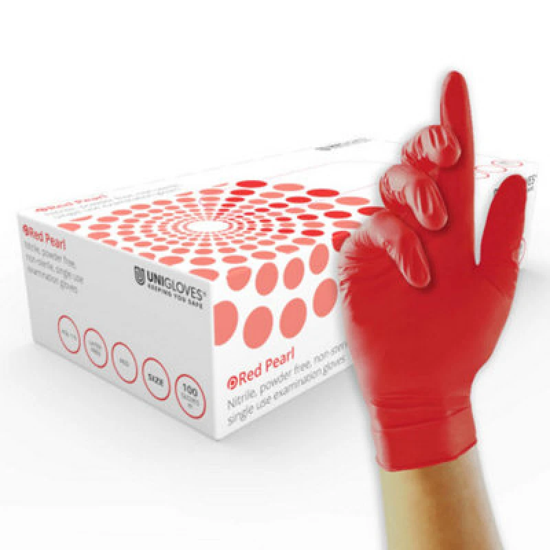 Image of Unigloves Pearl Red Nitrile Disposable Gloves L Pack of 100 ARC11967 ARC11967