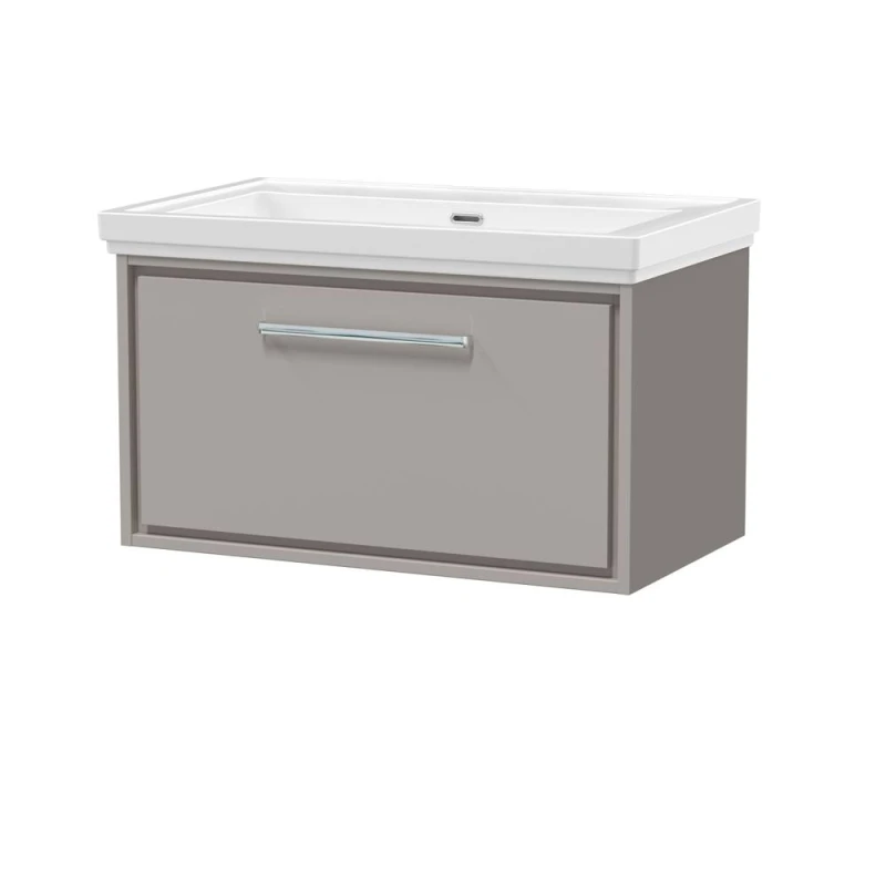 Image of Balterley Modern Wall Hung Single Drawer Bathroom Vanity With Fireclay Basin, Pebble Grey, 800mm