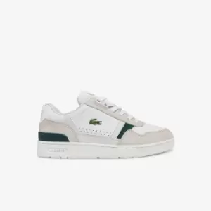 Image of Lacoste Mens T-Clip Leather and Suede Trainers Size 10.5 UK Off White & Dark Green