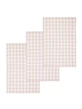 Image of Premier Housewares Doro Set Of 3 Check Tea Towels - Amber And White