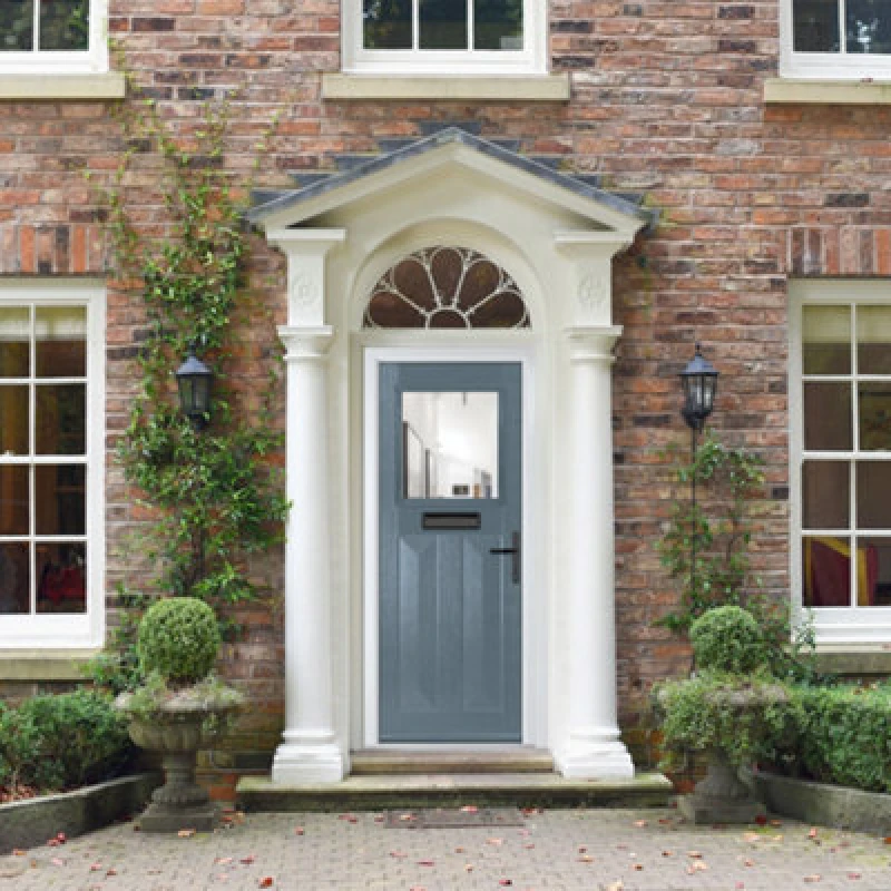 Image of Lacerta Composite Door Eaton 7015 Grey 920mm X 2090mm Open In Left Hand Clear Glass 10 Year Guarantee - Free Delivery & Smart Lock