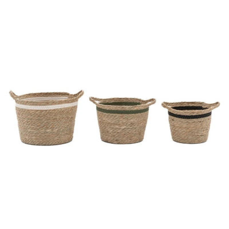Image of Crossland Grove Olive Striped Storage Baskets (set Of 3), Multi 5056690000000