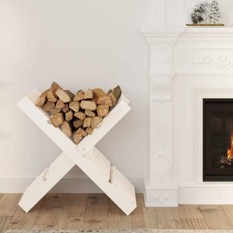 Image of vidaXL Log Holder White 47x39.5x48cm Solid Wood Pine, White 822448