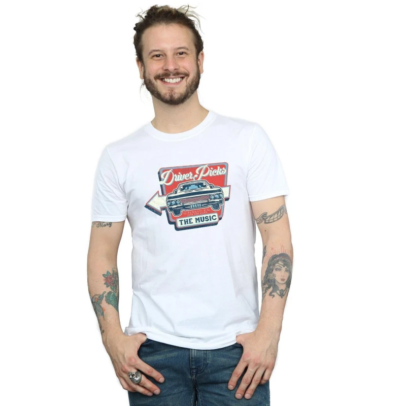 Image of Supernatural Supernatural Men Driver Picks The Music T-Shirt in White Size: Small White S Male 5057972337615