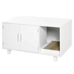 Image of Pawhut Cat Litter Box Enclosure & House W/ Nightstand & End Table Design - White