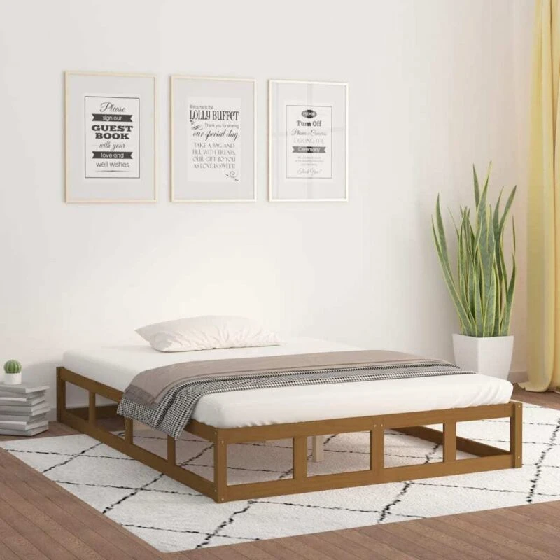 Image of VIDAXL Bed Frame without Mattress Honey Brown 120x190cm Small Double Solid Wood Vidaxl 8720287137221