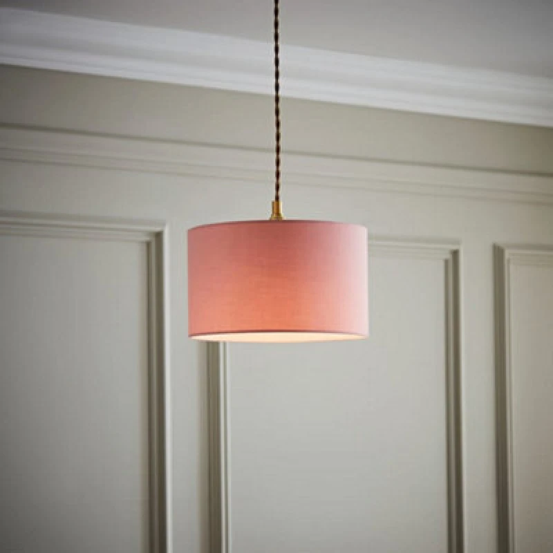 Image of ValueLights Reni Blush Pink Fabric Drum Ceiling Lamp Shade Dusty Pink