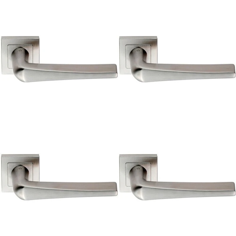 Image of Loops 4x PAIR Square Cut Tapered Handle on Square Rose Concealed Fix Satin Steel Metallics
