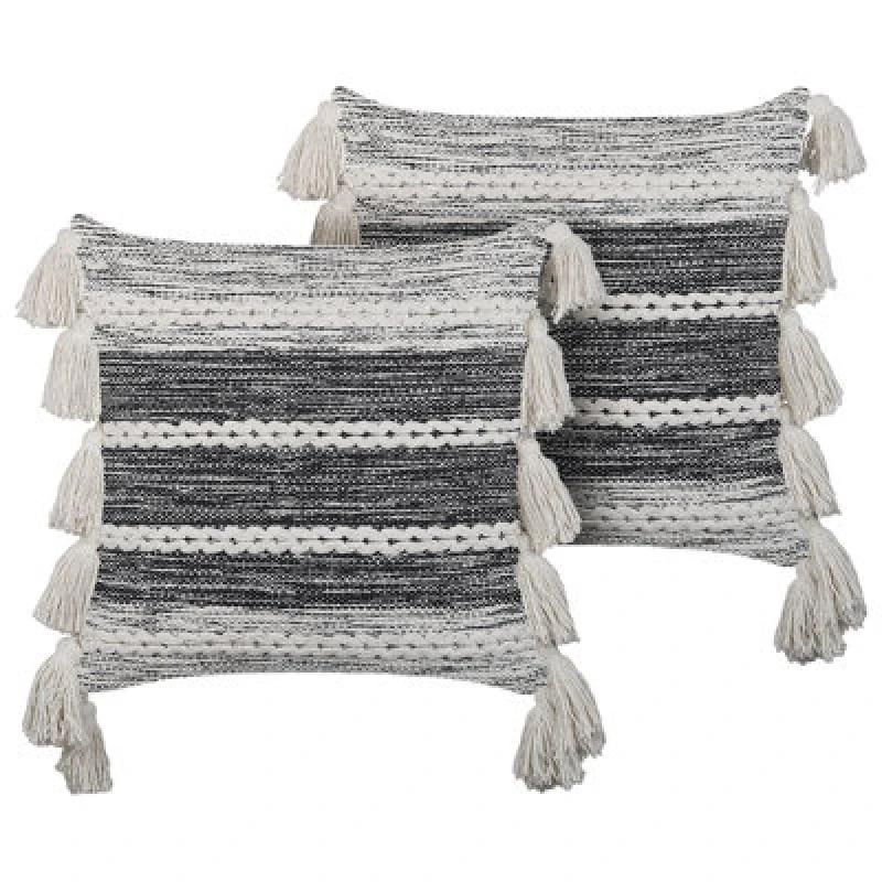 Image of Beliani Set Of 2 Decorative Cushions Rochea Cotton 45 X 45cm Black Striped