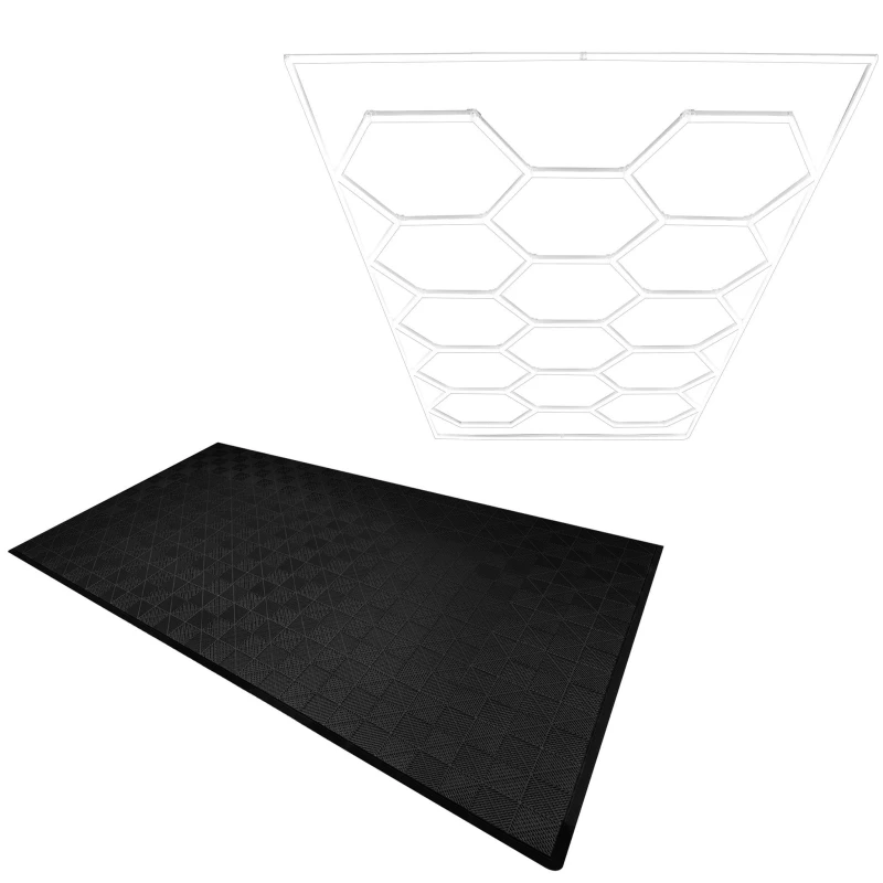 Image of Monstershop Hexagon LED Light & Vented Garage Floor Tiles x 120 With Edges - Black Black