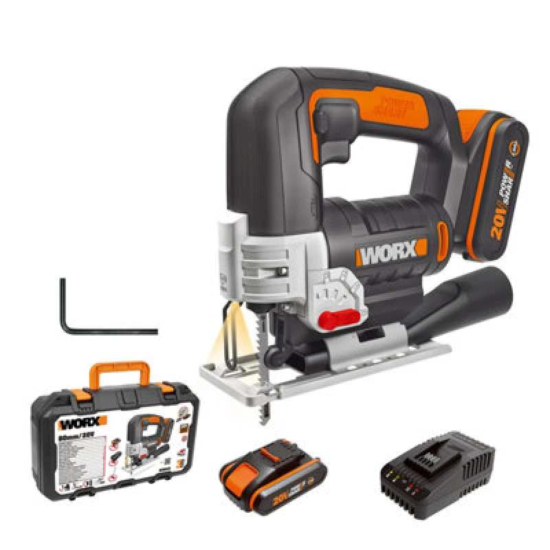 Image of Worx 20V Cordless Jigsaw With Tool-Less Blade Change, 1X 2.0Ah Battery And Charger Wx543