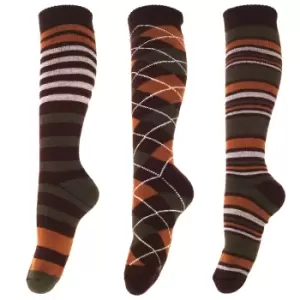 Image of Mens Patterned Wellington Boot Socks (3 Pairs) (6-11 UK) (Brown)