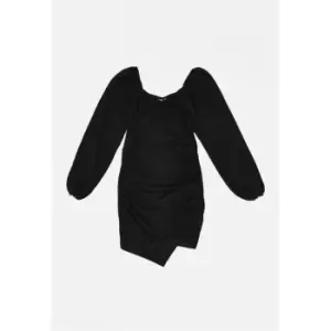 Image of Missguided Balloon Sleeve Slinky V Neck Dress - Black