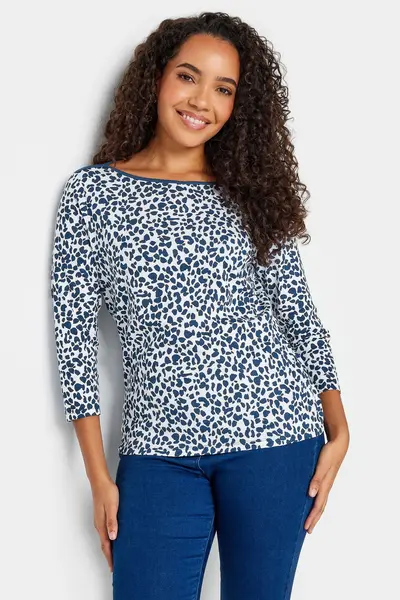 Image of M&Co Dalmation Boat Neck Top Blue