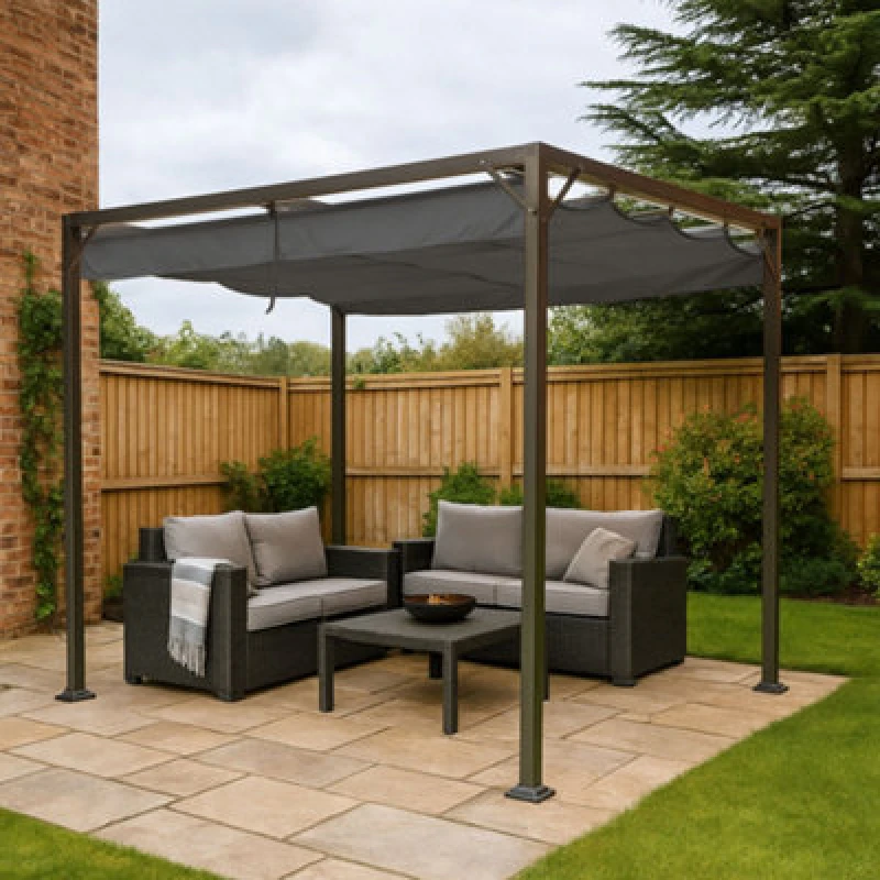 Image of Jack Stonehouse Outdoor Free Standing Pergola - Retractable Water-Resistant Roof Canopy & Steel Frame. For Sun, Bbq, Parties - Grey - 3M X 2.15M