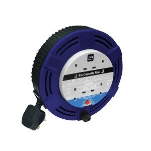 Image of Masterplug Cassette Cable Reel 240V 13A 4-Socket Thermal Cut-Out Blue 8m