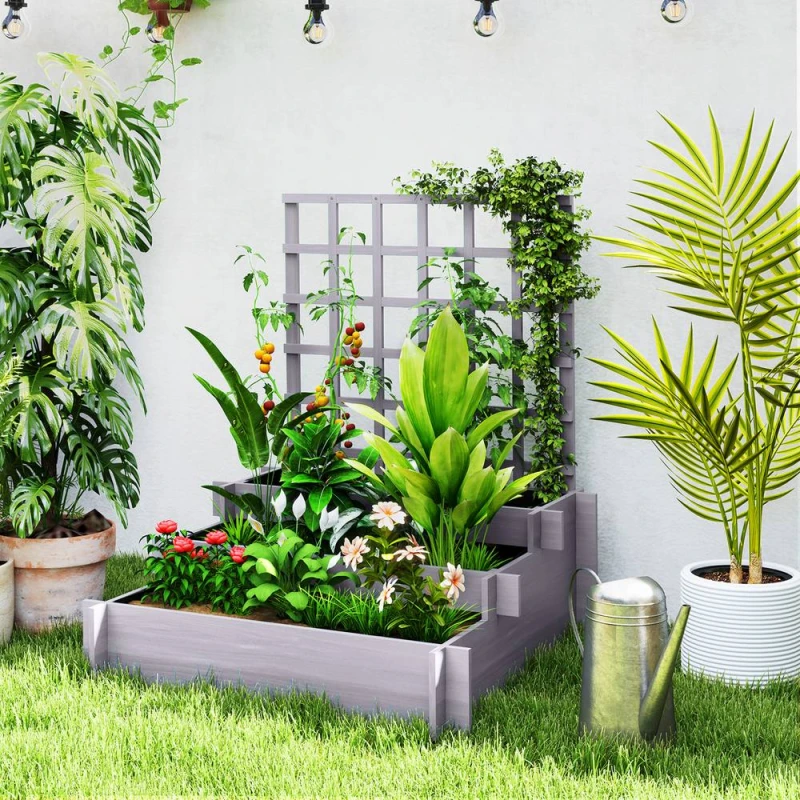 Image of Outsunny Outsunny 3 Tier Wooden Garden Planters with Trellis for Vine Climbing Plants 5063603084100