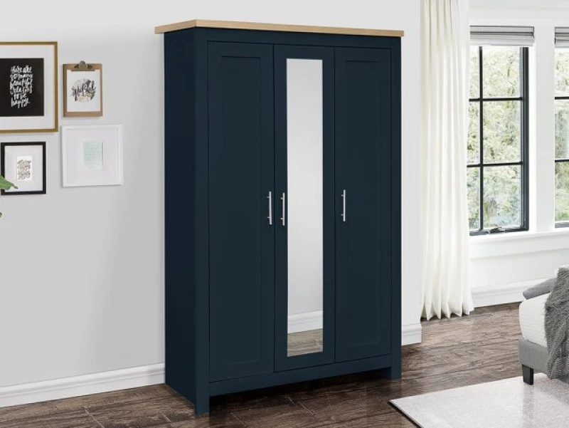 Image of Birlea Highgate Navy and Oak 3 Door Mirrored Wardrobe