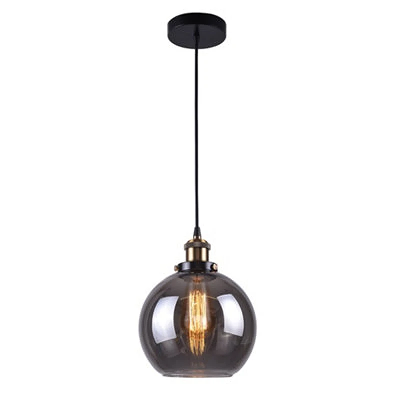 Image of K Living Antonio 1 Light Hanging Smokey Glass Ceiling Pendant With Filament Bulb