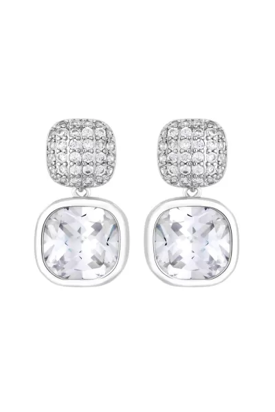 Image of Silver Plated Pave And Cubic Zirconia Drop Earrings