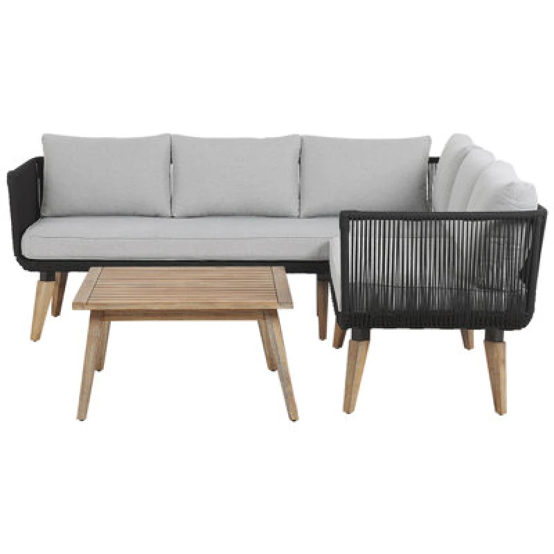 Image of Beliani Garden Corner Sofa With Table 5 Seater Alcamo Left Hand Acacia Wood Black