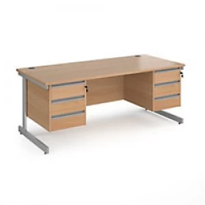 Image of Dams International Straight Desk with Beech Coloured MFC Top and Silver Frame Cantilever Legs and 2 x 3 Lockable Drawer Pedestals Contract 25 1800 x 8