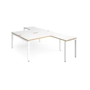 Image of Bench Desk 2 Person With Return Desks 1600mm White/Oak Tops With White Frames Adapt