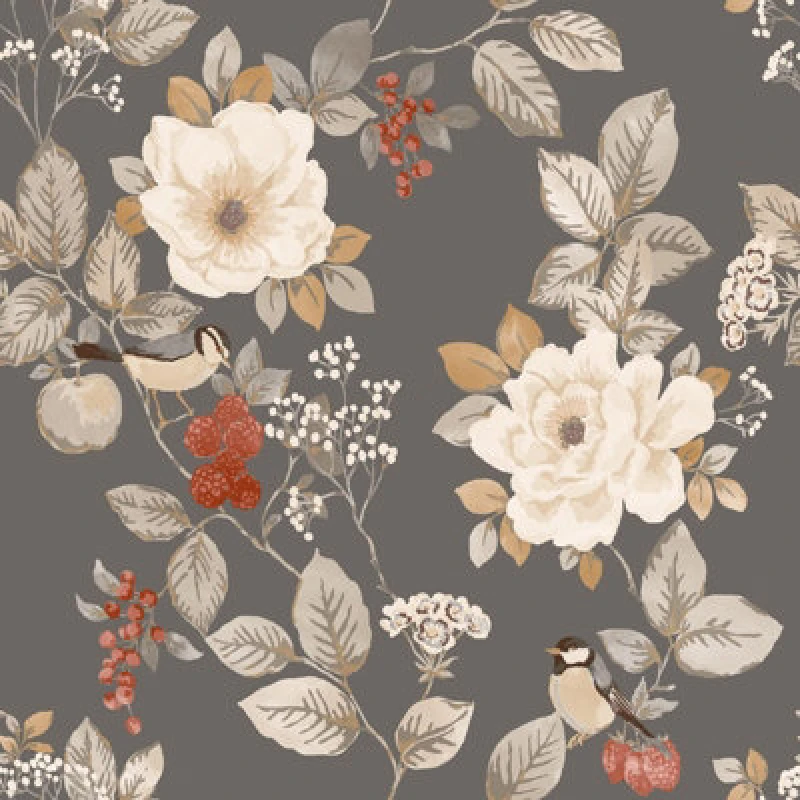 Image of Belgravia Decor Bramble Charcoal Floral Wallpaper Grey