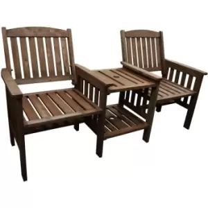 Image of Two Seat Wooden Garden Bench Companion Set - Brown - Brown - Watsons