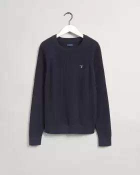 Image of GANT Teens Teens Casual Cotton Ribbed Crew Neck Sweater (158/164) Blue