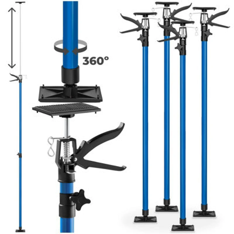 Image of Tectake Plasterboard Props Set Of 4 Adjustable Ceiling Support Shore Holder 115 Up To 290 Cm - Blue