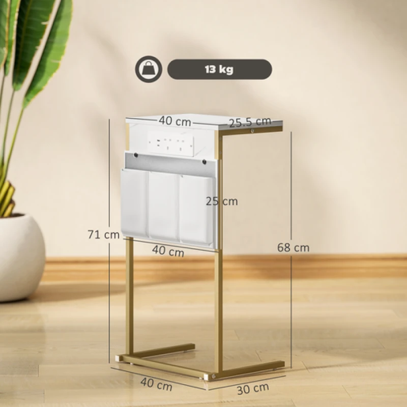 Image of HOMCOM HOMCOM C-Shaped Side Table with Charging Station, Modern Bedside Table in White White One Size Unisex 5063603333932