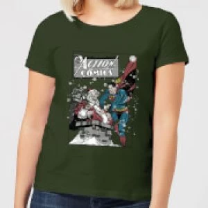 Image of DC Superman Action Comics Womens Christmas T-Shirt - Forest Green - S