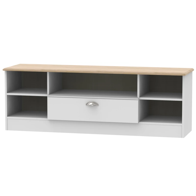 Image of Albert Wide 1 Drawer TV & Media Unit In Grey Matt & Oak (Ready Assembled)
