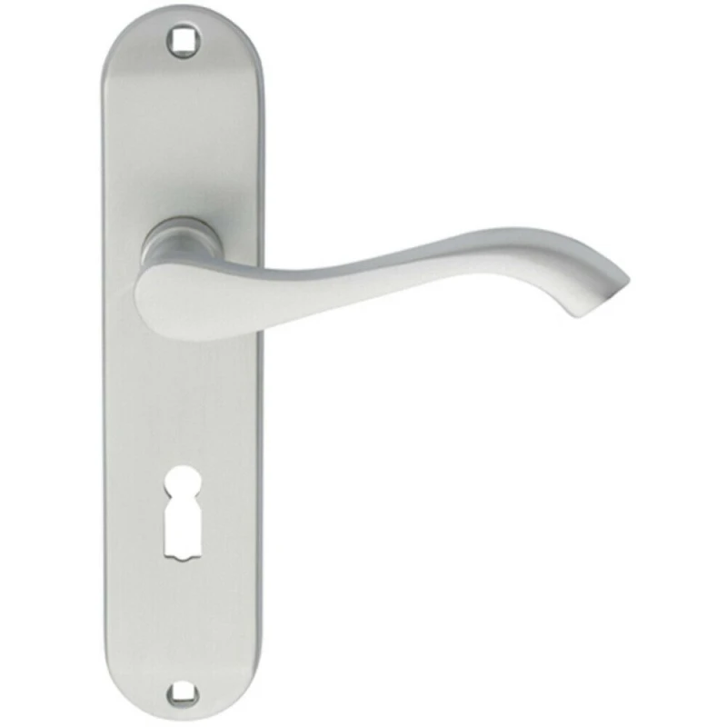 Image of Loops PAIR Curved Handle on Chamfered Lock Backplate 180 x 40mm Satin Chrome Multi